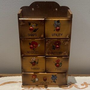 Vintage Wooden Sewing Notions Chest